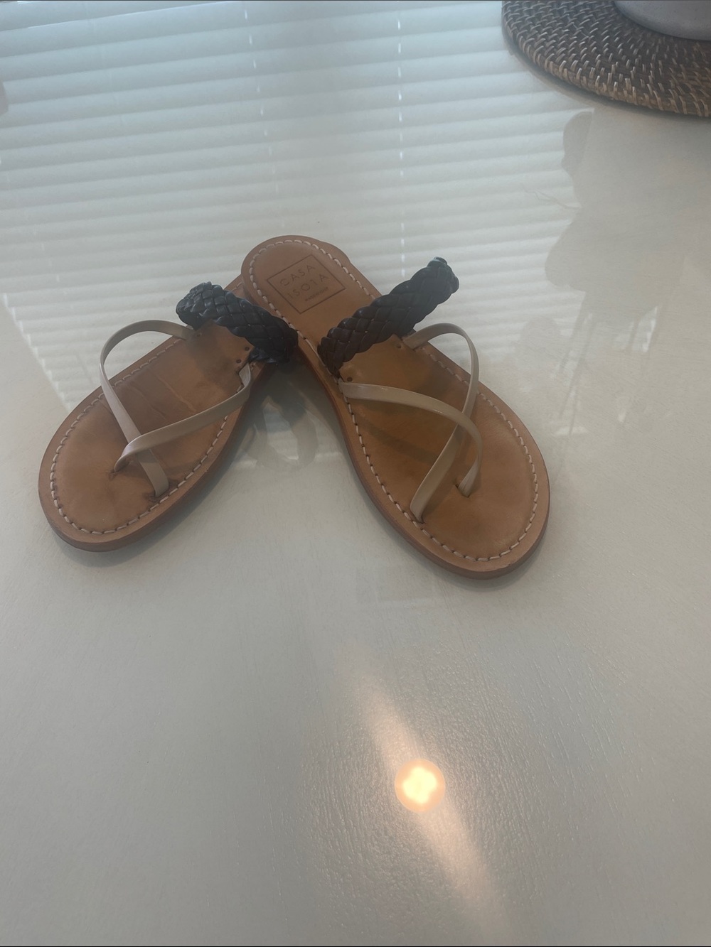 Braided Black and Tan Leather Women's Slide Sandals